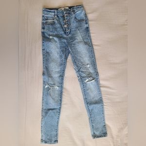 Garage Distressed High-waisted Skinny Jeans